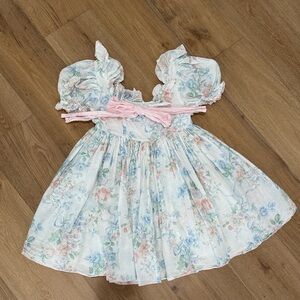 Selkie Pastel Floral Ruffle Dress with Pink Waist Tie